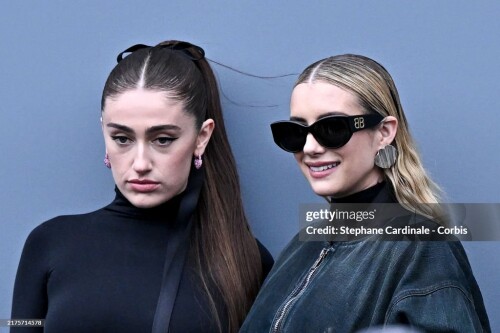 PARIS, FRANCE - SEPTEMBER 30: Rachel Sennott and Emma Roberts attend the Balenciaga Paris Womenswear Spring-Summer 2025 show as part of Paris Fashion Week on September 30, 2024 in Paris, France. (Photo by Stephane Cardinale - Corbis/Corbis via Getty Images)