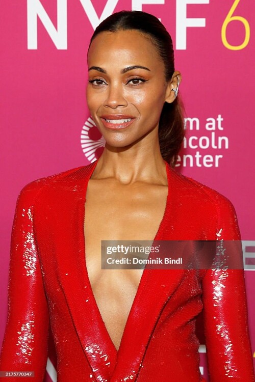 NEW YORK, NEW YORK - SEPTEMBER 30: Zoe Saldana attends the "Emilia P?rez" premiere during the 62nd New York Film Festival at Alice Tully Hall on September 30, 2024 in New York City. (Photo by Dominik Bindl/WireImage)