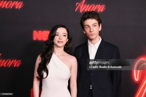 LOS ANGELES, CALIFORNIA - OCTOBER 01: (L-R) Mikey Madison and Mark Eidelstein attend the 2024 Beyond Fest screening of "Anora" at Vista Theatre on October 01, 2024 in Los Angeles, California. (Photo by Rodin Eckenroth/Getty Images)