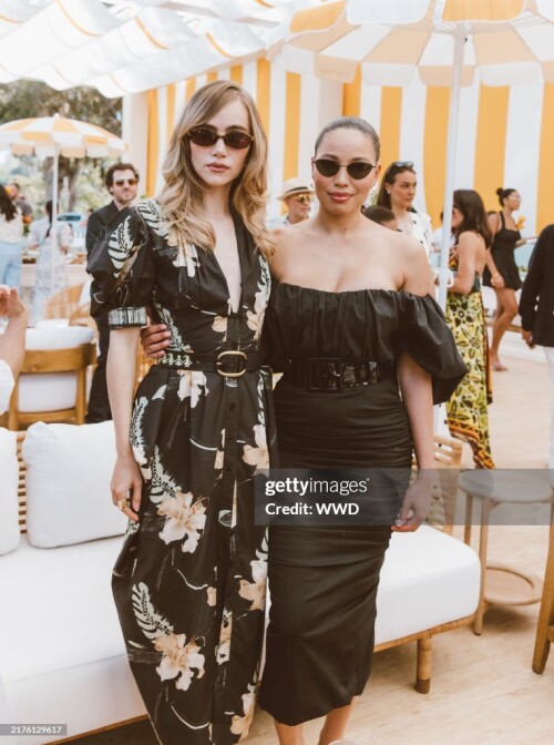 Suki Waterhouse, Jurnee Smollett at Veuve Clicquot Polo Classic at Will Rogers State Historic Park on October 05, 2024 in Pacific Palisades, California. (Photo by Sela Shiloni/WWD via Getty Images)