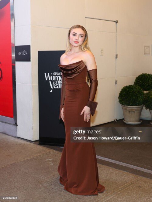 NEW YORK, NY - OCTOBER 08: Peyton List is seen arriving for the 2024 Glamour Women Of The Year event at Times Square EDITION Hotel on October 08, 2024 in New York City.  (Photo by Jason Howard/Bauer-Griffin/GC Images)