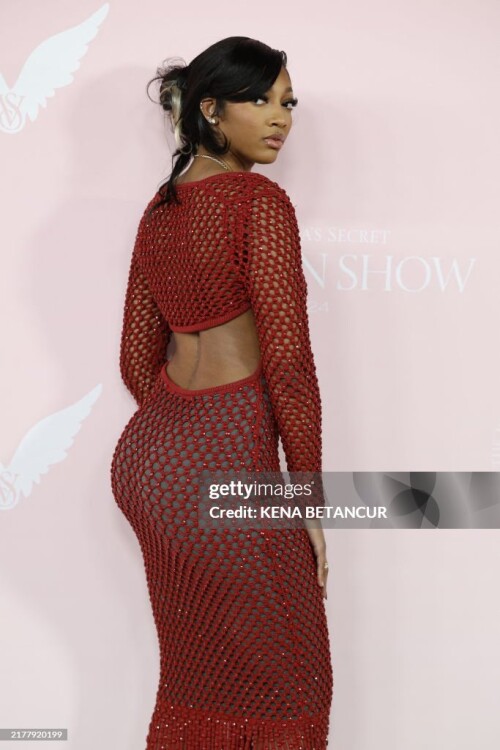 US basketball player Angel Reese attends Victoria's Secret Fashion Show at Duggal Greenhouse at the Brooklyn Navy Yard in Brooklyn, New York on October 15, 2024. (Photo by kena betancur / AFP) (Photo by KENA BETANCUR/AFP via Getty Images)