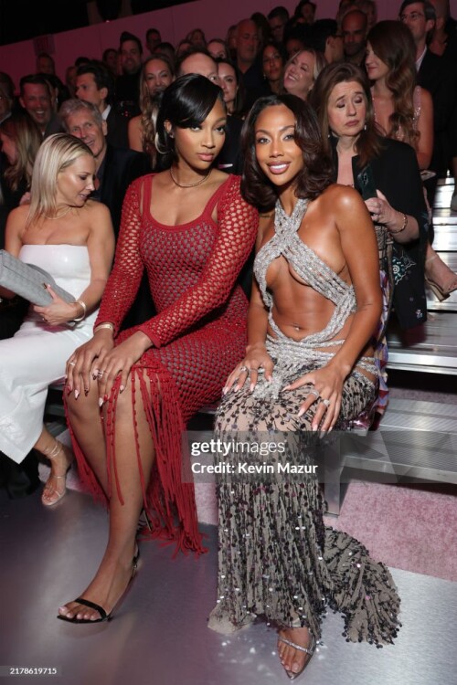 NEW YORK, NEW YORK - OCTOBER 15: (L-R) Angel Reese and Kysre Gondrezick attend the Victoria's Secret Fashion Show 2024 on October 15, 2024 in New York City. (Photo by Kevin Mazur/Getty Images for Victoria's Secret)