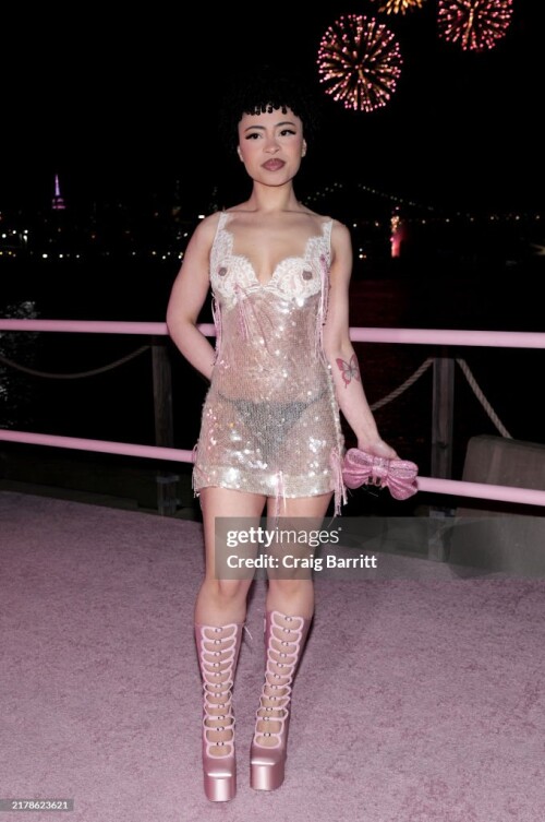 NEW YORK, NEW YORK - OCTOBER 15: (EDITOR'S NOTE: Image contains partial nudity.) Ice Spice attends the Victoria's Secret Fashion Show 2024 on October 15, 2024 in New York City. (Photo by Craig Barritt/Getty Images for Victoria's Secret)