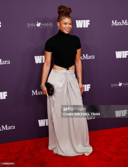 US actress Storm Reid arrives for the 2024 Women in Film (WIF) annual gala in Beverly Hills, California, on October 24, 2024. (Photo by Michael Tran / AFP) (Photo by MICHAEL TRAN/AFP via Getty Images)