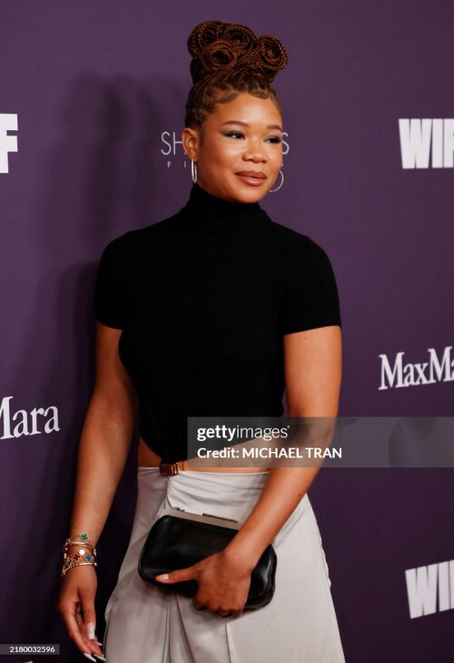 US actress Storm Reid arrives for the 2024 Women in Film (WIF) annual gala in Beverly Hills, California, on October 24, 2024. (Photo by Michael Tran / AFP) (Photo by MICHAEL TRAN/AFP via Getty Images)