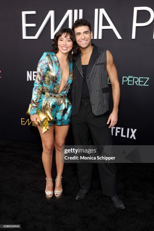 LOS ANGELES, CALIFORNIA - OCTOBER 21: (L-R) Xochitl Gomez and Ezra Sosa attend the Los Angeles Premiere of Netflix's "Emilia Perez" at The Egyptian Theatre Hollywood on October 21, 2024 in Los Angeles, California.  (Photo by Monica Schipper/Getty Images)