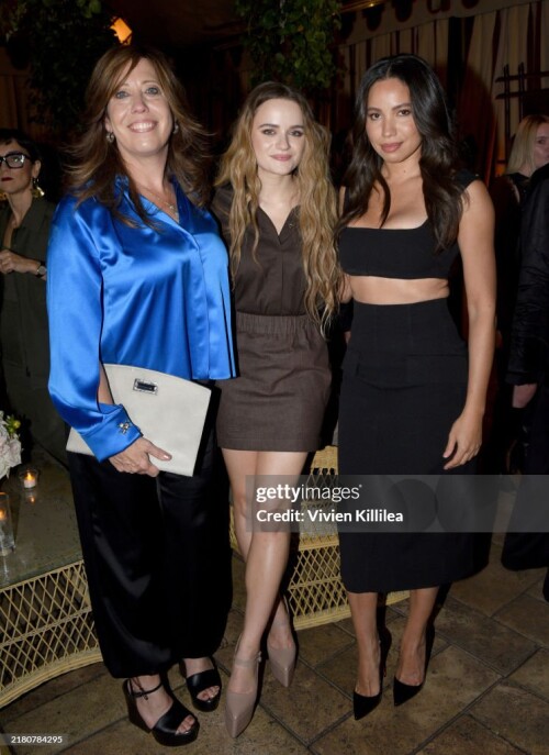 LOS ANGELES, CALIFORNIA - OCTOBER 23: (L-R) Kirsten Schaffer, CEO, WIF, Joey King and Jurnee Smollett attend Max Mara Celebrates Joey King As the 2024 WIF Max Mara Face of the Future Award Recipient Cocktail Event at Chateau Marmont on October 23, 2024 in Los Angeles, California. (Photo by Vivien Killilea/Getty Images for Max Mara)