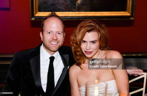 LONDON, ENGLAND - OCTOBER 24: Max Dundas and Billie Piper attend the Bvlgari High Jewellery Gala at The National Gallery on October 24, 2024 in London, England. (Photo by Dave Benett/Getty Images for Bvlgari UK)