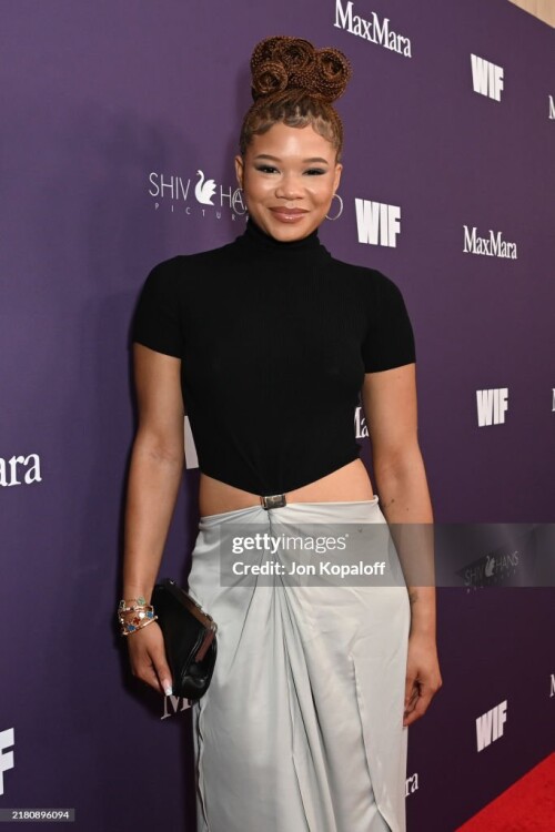 BEVERLY HILLS, CALIFORNIA - OCTOBER 24: Storm Reid, wearing Max Mara, attends WIF Honors Presented by Max Mara at The Beverly Hilton on October 24, 2024 in Beverly Hills, California.  (Photo by Jon Kopaloff/Getty Images for Max Mara)