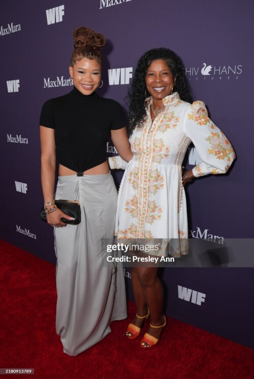 BEVERLY HILLS, CALIFORNIA - OCTOBER 24: (L-R) Storm Reid, wearing Max Mara, adn Robyn Simpson attend the 2024 WIF Honors Presented by Max Mara with Visionary Sponsor ShivHans Pictures, and additional support from Amazon MGM Studios, Lexus, M&M's, Netflix, And STARZ #TakeTheLead at The Beverly Hilton on October 24, 2024 in Beverly Hills, California. (Photo by Presley Ann/Getty Images for WIF)