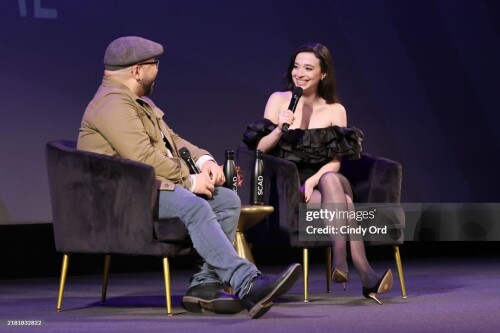 SAVANNAH, GEORGIA - OCTOBER 29: (L-R) Clayton Davis and Mikey Madison speak onstage at the "Anora" Q&A during the 27th SCAD Savannah Film Festival on October 29, 2024 in Savannah, Georgia. (Photo by Cindy Ord/Getty Images for SCAD)