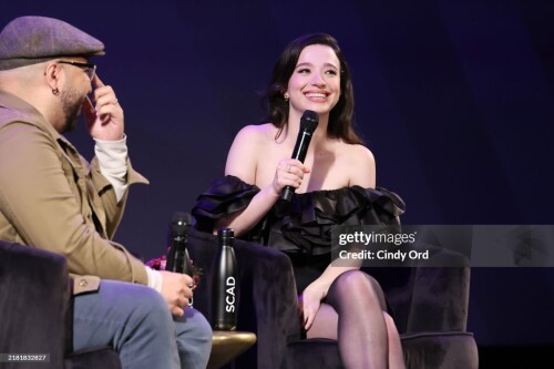 SAVANNAH, GEORGIA - OCTOBER 29: (L-R) Clayton Davis and Mikey Madison speak onstage at the "Anora" Q&A during the 27th SCAD Savannah Film Festival on October 29, 2024 in Savannah, Georgia. (Photo by Cindy Ord/Getty Images for SCAD)