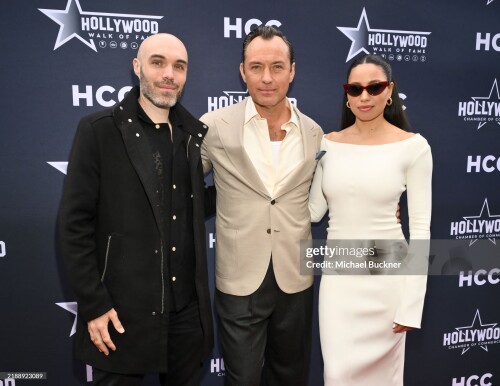 David Lowery, Jude Law, Jurnee Smollett at the ceremony honoring Jude Law with a star on the Hollywood Walk of Fame on December 12, 2024 in Los Angeles, California. (Photo by Michael Buckner/Variety via Getty Images)