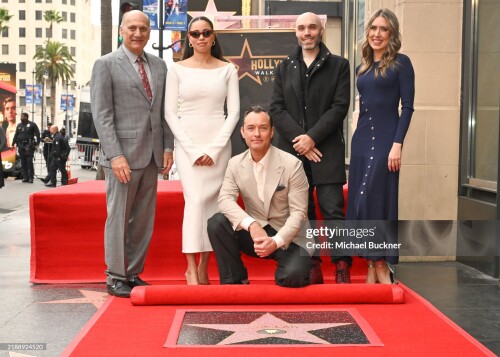 Steve Nissen, Jurnee Smollett, Jude Law, David Lowery, Sarah Zurell at the ceremony honoring Jude Law with a star on the Hollywood Walk of Fame on December 12, 2024 in Los Angeles, California. (Photo by Michael Buckner/Variety via Getty Images)