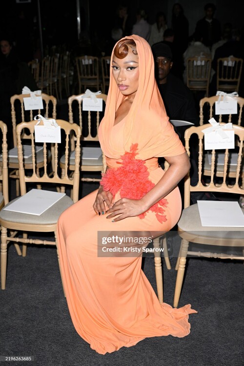 PARIS, FRANCE - JANUARY 27: (EDITORIAL USE ONLY - For Non-Editorial use please seek approval from Fashion House) Megan Thee Stallion attends the Giambattista Valli Haute Couture Spring-Summer 2025 show as part of Paris Fashion Week on January 27, 2025 in Paris, France. (Photo by Kristy Sparow/Getty Images)