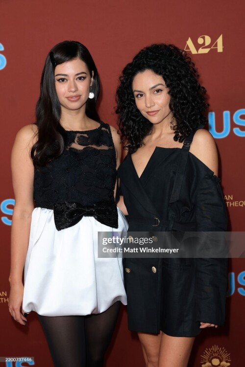 LOS ANGELES, CALIFORNIA - FEBRUARY 19: (L-R) Amber Midthunder and Bianca A. Santos attend the Los Angeles Premiere of A24's "OPUS" at The Egyptian Theatre Hollywood on February 19, 2025 in Los Angeles, California. (Photo by Matt Winkelmeyer/Getty Images)
