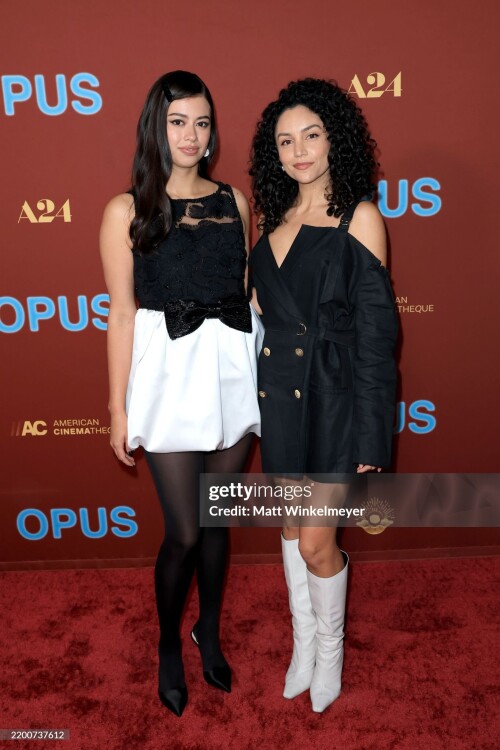LOS ANGELES, CALIFORNIA - FEBRUARY 19: (L-R) Amber Midthunder and Bianca A. Santos attend the Los Angeles Premiere of A24's "OPUS" at The Egyptian Theatre Hollywood on February 19, 2025 in Los Angeles, California. (Photo by Matt Winkelmeyer/Getty Images)