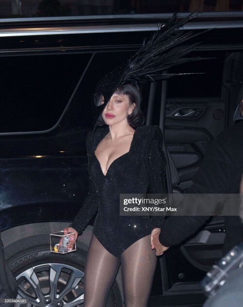 NEW YORK, NY - MARCH 08:  Lady Gaga is seen arriving at the "Saturday Night Live" after party at L'Avenue on March 08, 2025 in New York City.  (Photo by XNY/Star Max/GC Images)