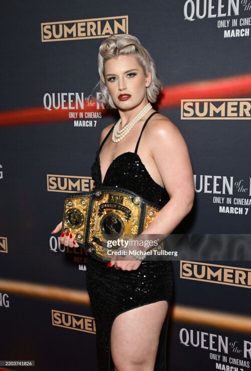 LOS ANGELES, CALIFORNIA - MARCH 06: Wrestler Toni Storm attends the Los Angeles premiere of "Queen Of The Ring" at AMC The Grove 14 on March 06, 2025 in Los Angeles, California. (Photo by Michael Tullberg/Getty Images)