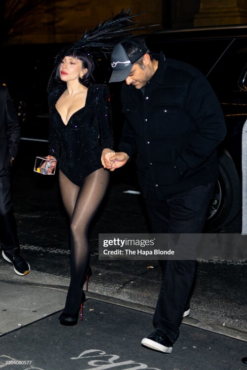NEW YORK, NEW YORK - MARCH 08: Lady Gaga and Michael Polansky are seen at the "Saturday Night Live" after party at L'Avenue on March 08, 2025 in New York City. (Photo by The Hapa Blonde/GC Images)