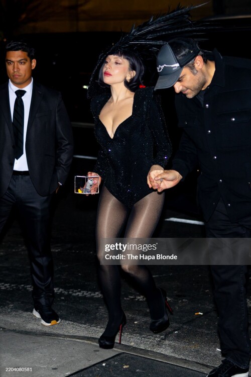 NEW YORK, NEW YORK - MARCH 08: Lady Gaga and Michael Polansky are seen at the "Saturday Night Live" after party at L'Avenue on March 08, 2025 in New York City. (Photo by The Hapa Blonde/GC Images)
