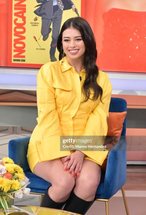 DORAL, FLORIDA - MARCH 12:   Actress Amber Midthunder at "Despierta America Morning Show" to promote her upcoming movie Novacaine on March 12, 2025 in Doral, Florida. (Photo by Manny Hernandez/Getty Images)