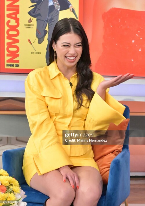 DORAL, FLORIDA - MARCH 12:   Actress Amber Midthunder at "Despierta America Morning Show" to promote her upcoming movie Novacaine on March 12, 2025 in Doral, Florida. (Photo by Manny Hernandez/Getty Images)