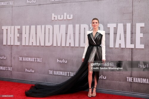 HOLLYWOOD, CALIFORNIA - APRIL 02: Katie Cassidy attends Hulu's season 6 premiere of "The Handmaid's Tale" at TCL Chinese Theatre on April 02, 2025 in Hollywood, California. (Photo by Savion Washington/WireImage)