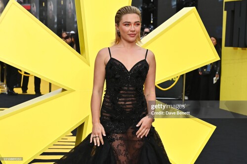 LONDON, ENGLAND - APRIL 22: Florence Pugh attends the European Premiere of "Thunderbolts*" at Cineworld Leicester Square on April 22, 2025 in London, England. (Photo by Dave Benett/WireImage)