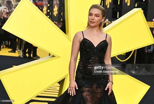 LONDON, ENGLAND - APRIL 22: Florence Pugh attends the European Premiere of "Thunderbolts*" at Cineworld Leicester Square on April 22, 2025 in London, England. (Photo by Dave Benett/WireImage)
