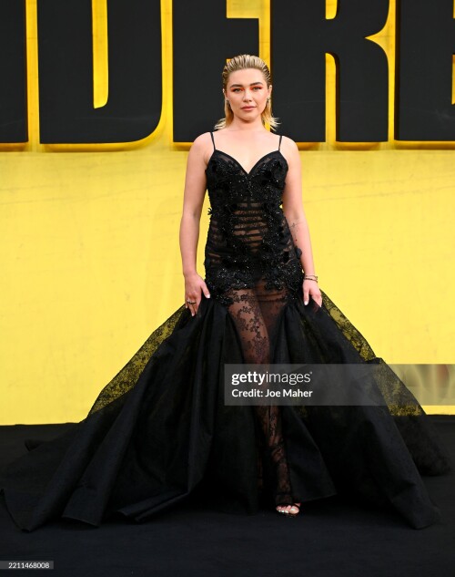 LONDON, ENGLAND - APRIL 22: Florence Pugh attends the "Thunderbolts*" UK Special Screening at Cineworld Leicester Square on April 22, 2025 in London, England. (Photo by Joe Maher/Getty Images)