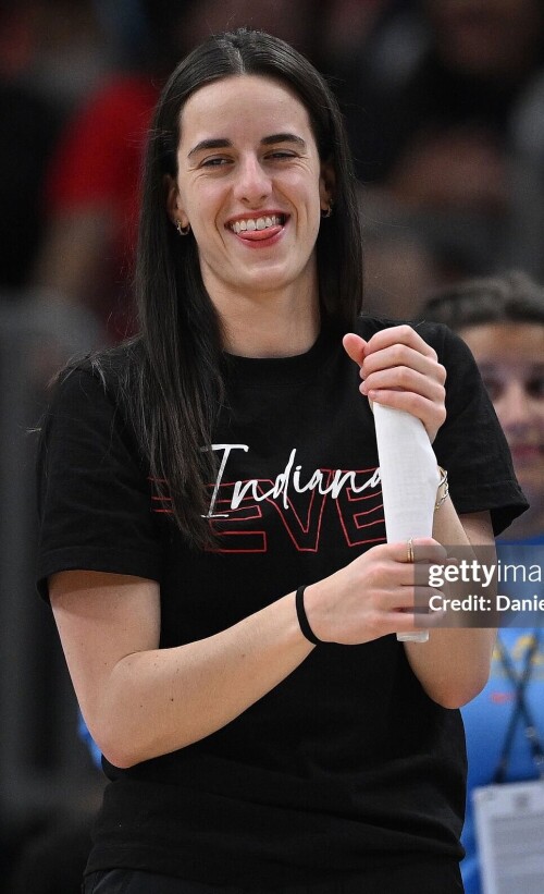 CHICAGO, ILLINOIS - JUNE 07: Caitlin Clark #22 of the Indiana Fever looks on during a break in play against the Chicago Sky at the United Center on June 07, 2025 in Chicago, Illinois. NOTE TO USER: User expressly acknowledges and agrees that, by downloading and or using this photograph, user is consenting to the terms and conditions of the Getty Images License Agreement. (Photo by Daniel Bartel/Getty Images)