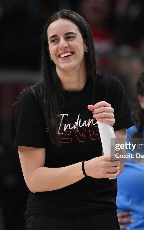 CHICAGO, ILLINOIS - JUNE 07: Caitlin Clark #22 of the Indiana Fever looks on during a break in play against the Chicago Sky at the United Center on June 07, 2025 in Chicago, Illinois. NOTE TO USER: User expressly acknowledges and agrees that, by downloading and or using this photograph, user is consenting to the terms and conditions of the Getty Images License Agreement. (Photo by Daniel Bartel/Getty Images)