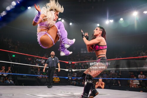 ATLANTA, GEORGIA - JULY 12: Blake Monroe and Jacy Jane in action during NXT Great American Bash at Center Stage Theater on July 12, 2025 in Atlanta, Georgia. (Photo by Andrea Kellaway/WWE)