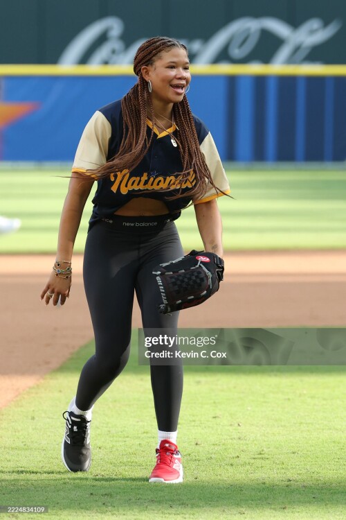 ATLANTA, GEORGIA - JULY 12: Storm Reid looks on during the 2025 Celebrity Softball Game at Truist Park on July 12, 2025 in Atlanta, Georgia. (Photo by Kevin C. Cox/Getty Images)