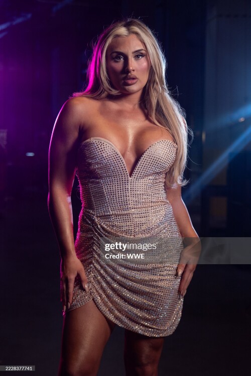 ORLANDO, FLORIDA- AUGUST 16: Tiffany Stratton poses for portraits backstage during SmackDown on August 16, 2024 at the Kia Center in Orlando, Florida. (Photo by WWE via Getty Images)