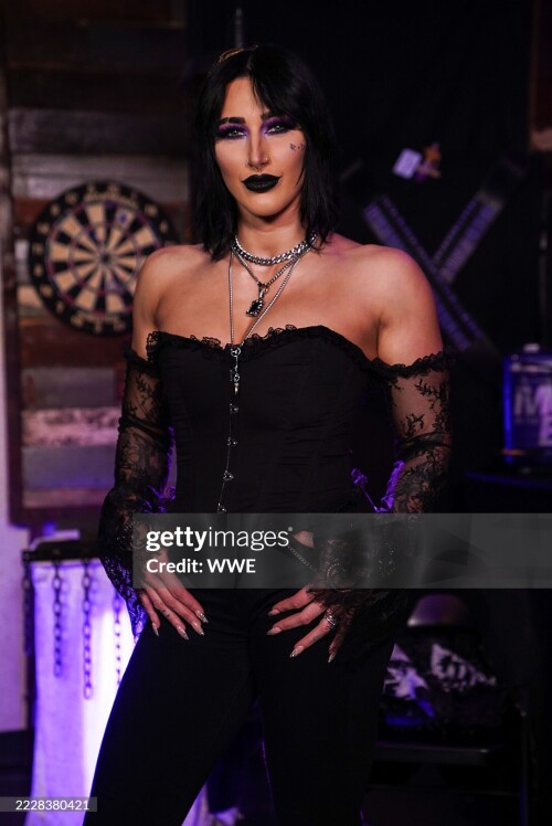 NEW ORLEANS, LOUISIANA- JANUARY 22: Rhea Ripley poses for portraits backstage during Monday Night RAW on January 22, 2024 at the Smoothie King Center in New Orleans, Louisiana. (Photo by WWE via Getty Images)