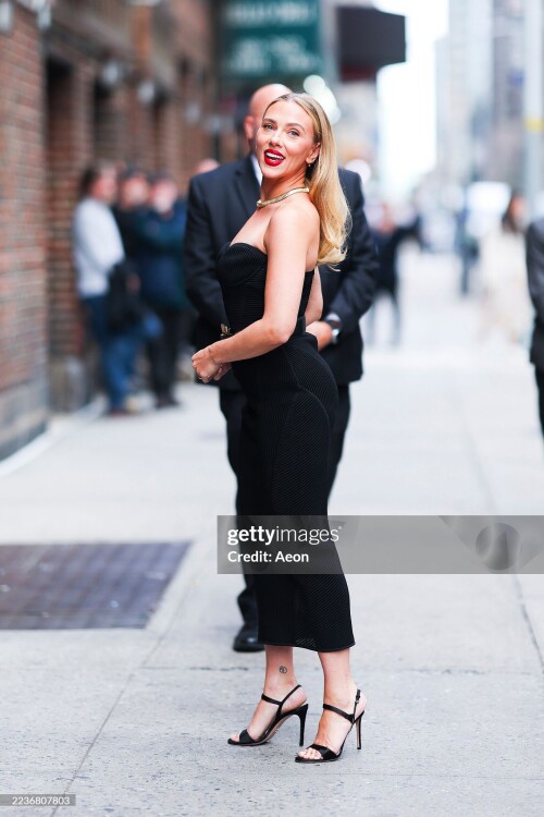 NEW YORK, NEW YORK - SEPTEMBER 22: Scarlett Johansson is seen at "The Late Show With Stephen Colbert" on September 22, 2025 in New York City. (Photo by Aeon/GC Images)