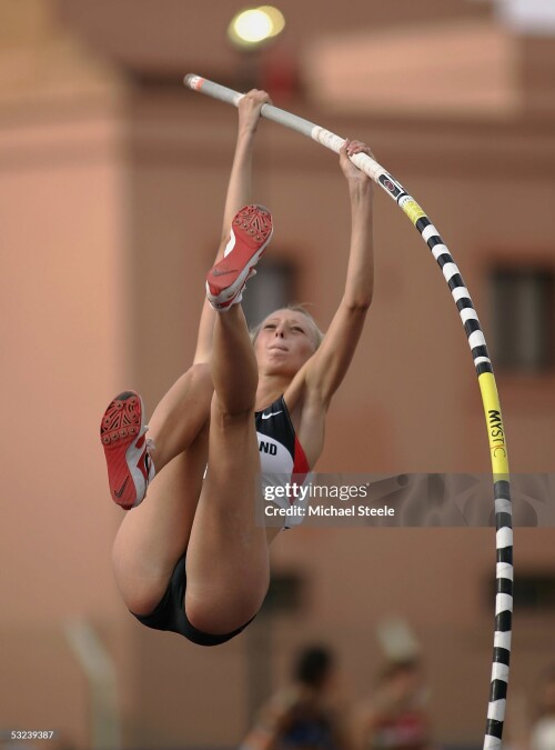 MARRAKECH, MOROCCO - JULY 14: Elizaveta Ryzih of Germany in action during the girls pole vault qualification during the IAAF World Youth Championships, Day Two at the Sidi Youssef Ben Ali Stadium on July 14th, 2005 in Marrakech, Morocco  (Photo by Michael Steele/Getty Images)