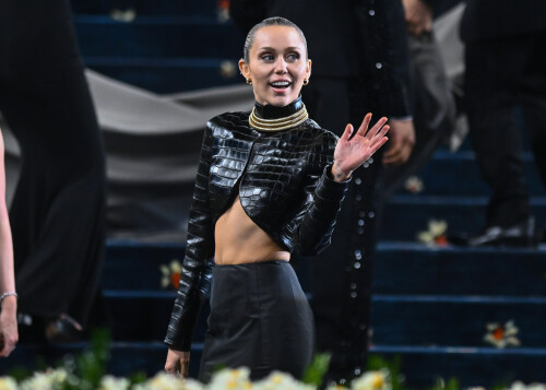 Mandatory Credit: Photo by Erik Pendzich/Shutterstock (15280291bw)Miley CyrusMet Gala 2025, Superfine: Tailoring Black Style, Outside Arrivals, The Metropolitan Museum of Art, New York, USA - 05 May 2025