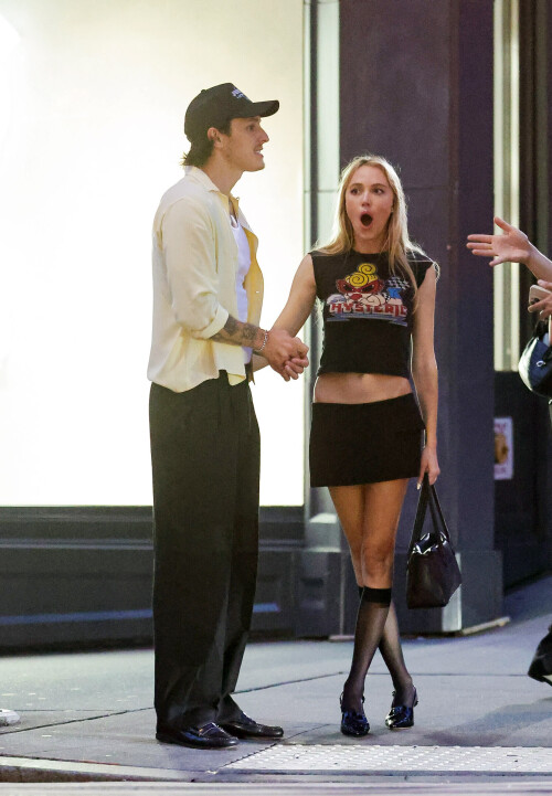16 July 2024 - EXCLUSIVE.Maika Monroe and Dalton Gomez hold hands while on a stroll in New York City. The 31 year old American actress and the real estate executive and ex-husband of Ariana Grande went public with their relationship last month.Credit: GoffPhotos.com   Ref: KGC-339/TIDNY-13**UK Sales Only - No Daily Mail Group/No Sun Group - Exclusive - Newspapers Allrounder - Magazines Double Space Rates - Web/Online Must Call Before Use**