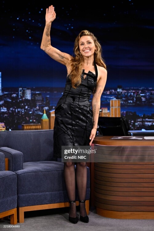 THE TONIGHT SHOW STARRING JIMMY FALLON -- Episode 2143 -- Pictured: Singer-songwriter Miley Cyrus arrives on Wednesday, June 4, 2025 -- (Photo by: Todd Owyoung/NBC via Getty Images)