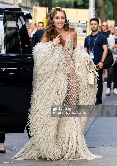 NEW YORK, NEW YORK - JUNE 06: Miley Cyrus is seen arriving to the world premiere of "Something Beautiful with Miley Cyrus" during the 2025 Tribeca Festival at The Beacon Theatre on June 06, 2025 in New York City. (Photo by Gilbert Carrasquillo/GC Images)