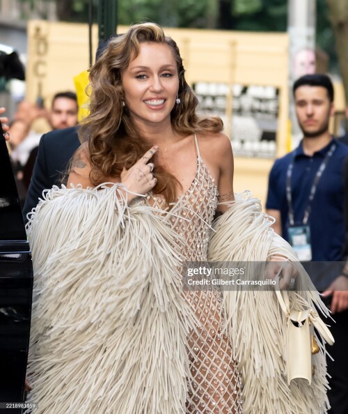NEW YORK, NEW YORK - JUNE 06: Miley Cyrus is seen arriving to the world premiere of "Something Beautiful with Miley Cyrus" during the 2025 Tribeca Festival at The Beacon Theatre on June 06, 2025 in New York City. (Photo by Gilbert Carrasquillo/GC Images)