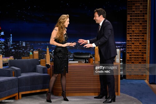 THE TONIGHT SHOW STARRING JIMMY FALLON -- Episode 2143 -- Pictured: (l-r) Singer-songwriter Miley Cyrus during an interview with host Jimmy Fallon on Wednesday, June 4, 2025 -- (Photo by: Todd Owyoung/NBC via Getty Images)