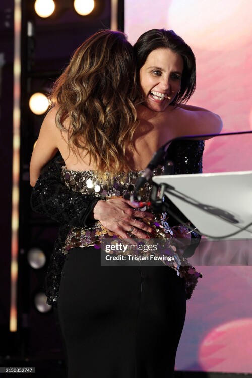 LONDON, ENGLAND - APRIL 26: Dannii Minogue and Heather Peace onstage during the DIVA Awards 2024 at Grand Connaught Rooms on April 26, 2024 in London, England. (Photo by Tristan Fewings/Getty Images)