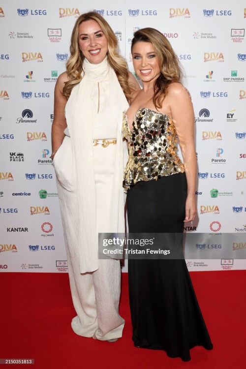 LONDON, ENGLAND - APRIL 26: Claire Sweeney and Dannii Minogue attend the DIVA Awards 2024 at Grand Connaught Rooms on April 26, 2024 in London, England. (Photo by Tristan Fewings/Getty Images)