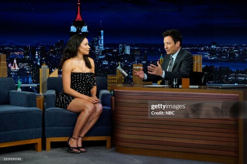 THE TONIGHT SHOW STARRING JIMMY FALLON -- Episode 2148 -- Pictured: (l-r) Actress Jurnee Smollett during an interview with host Jimmy Fallon on Thursday, June 12, 2025 -- (Photo by: Rosalind O'Connor/NBC via Getty Images)