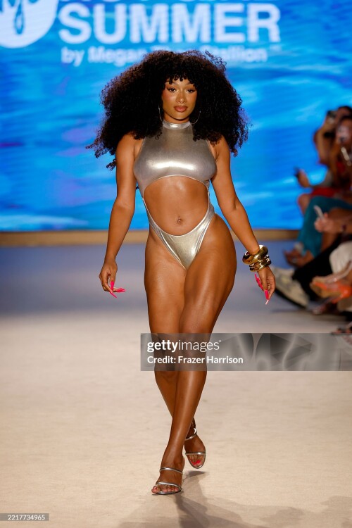 MIAMI BEACH, FLORIDA - MAY 29: Megan Thee Stallion walks the runway at Hot Girl Summer by Megan Thee Stallion during Paraiso Miami Swim Week at The Paraiso Tent on May 29, 2025 in Miami Beach, Florida. (Photo by Frazer Harrison/Getty Images for Hot Girl Summer)